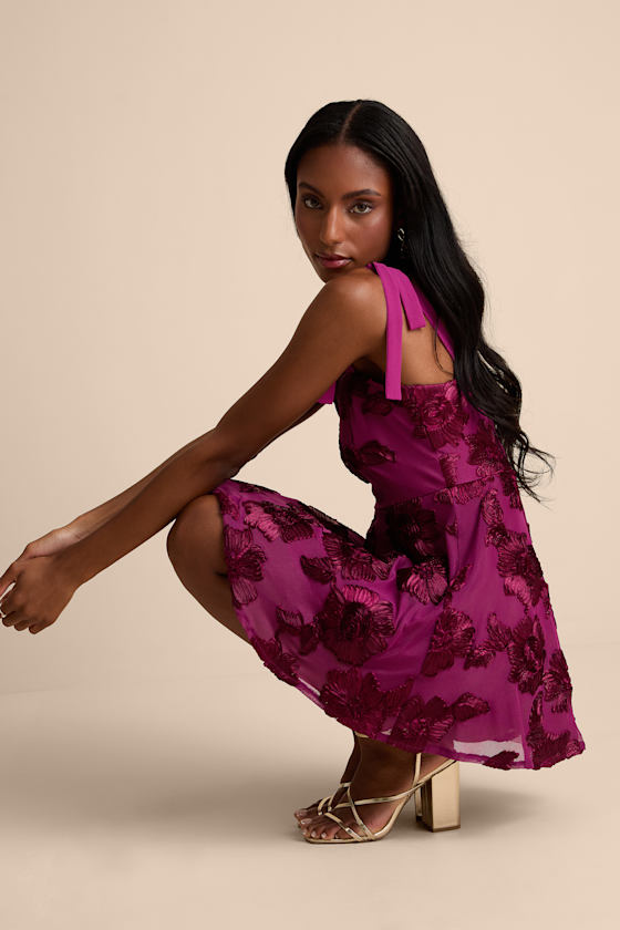 Truly Inspiring Plum Mesh Floral Applique Tie-Strap Mini Dress 1