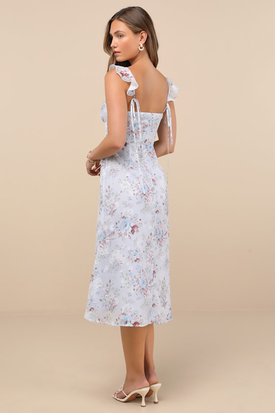 Delightful Direction Blue Floral Ruffled Tie-Strap Midi Dress - thumbnail 5