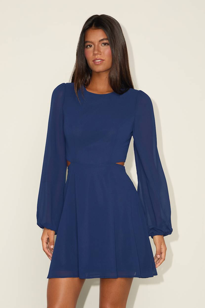 princess polly baby blue dress Lace & Beads Rosalia Tulle Sheer Bell Sleeve Tiered Maxi Dress in Navy
