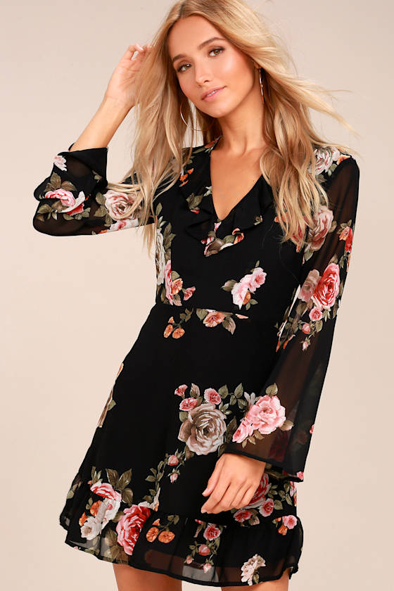 Alive with Artistry Black Floral Print Long Sleeve Dress 2