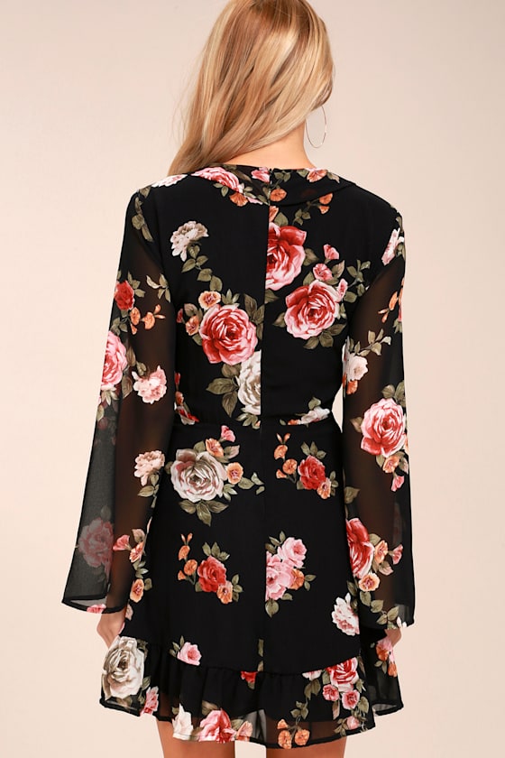 Alive with Artistry Black Floral Print Long Sleeve Dress 3