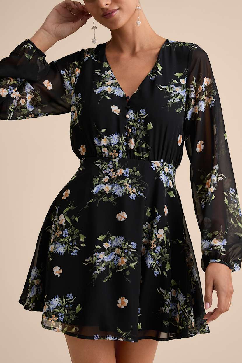 knee length dresses for ladies Always Welcome Navy Multi Floral Print Cotton Smocked Waist Midi Dress