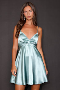 Happily Yours Mint Blue Satin Skater Mini Dress 1