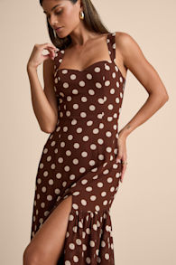 Raynelle Brown Polka Dot Lace-Up Tiered Maxi Dress 4