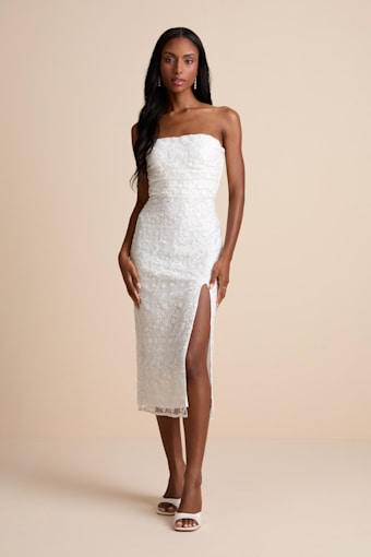 Tera White Floral Embroidered Strapless Midi Dress 1