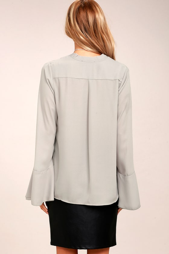 Sophisticated Grey Top - Long Sleeve Top - Tulip Hem Sleeve