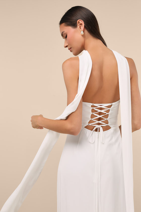 Captivating Spirit White Strapless Dress and Scarf Set 1