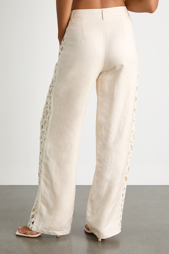 Ivory Mid-Rise Pants - Crochet Lace Pants - Linen Pants - Pants