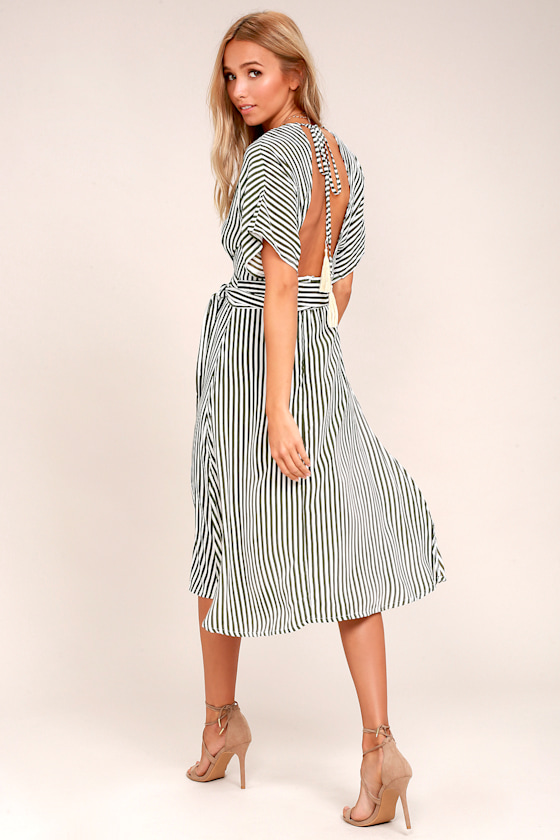 Faithfull the Brand Mustang Olive Green Striped Midi Dress 2