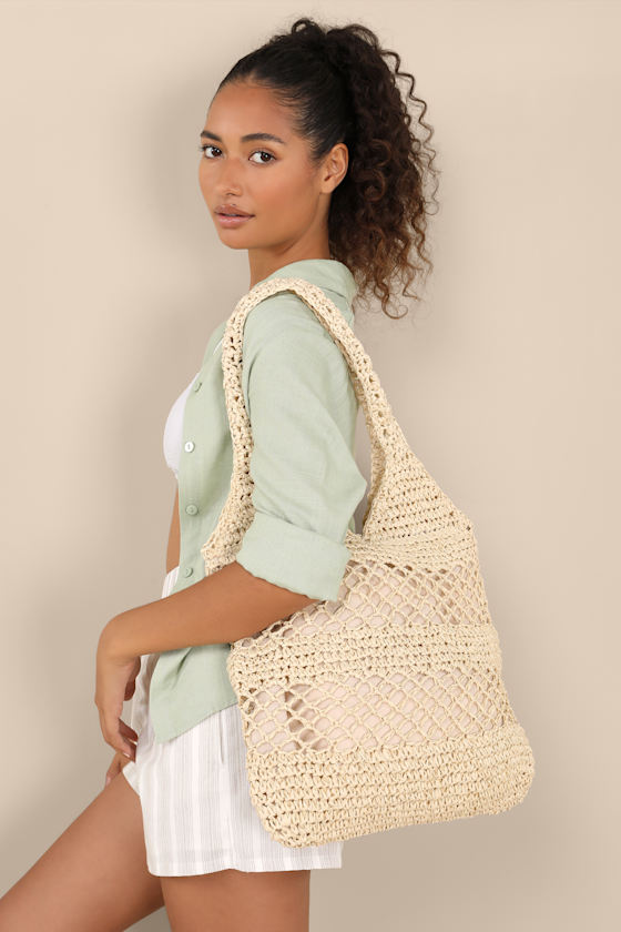 Awhina Beige Woven Straw Tote Bag 1