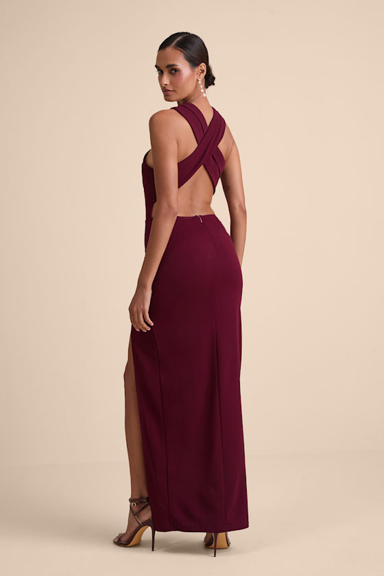 Brudundy Maxi Dress - Halter Maxi Dress - Backless Maxi Dress - Image 3