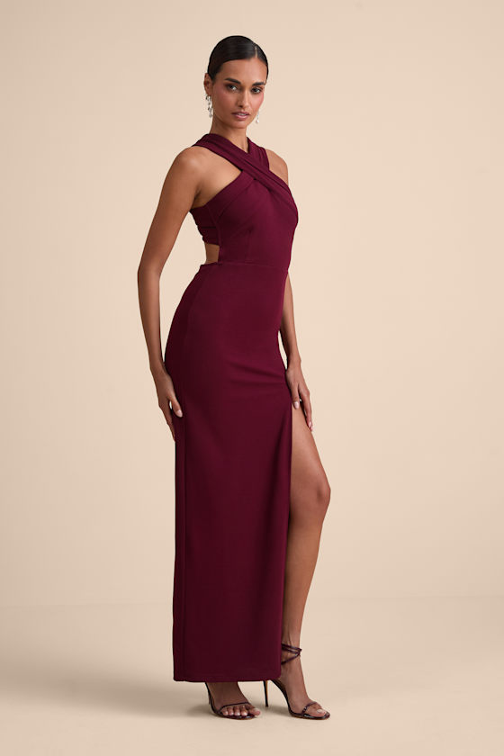Brudundy Maxi Dress - Halter Maxi Dress - Backless Maxi Dress - Image 4