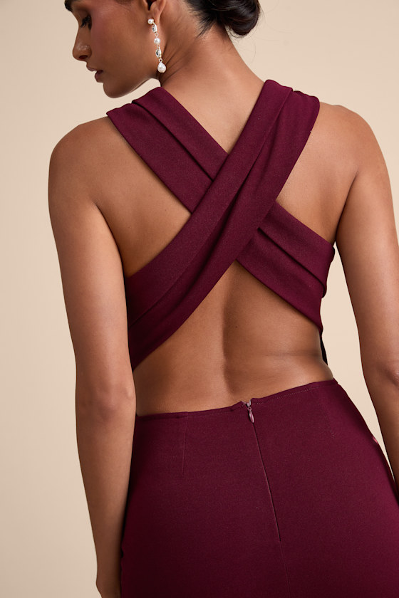 Brudundy Maxi Dress - Halter Maxi Dress - Backless Maxi Dress - Image 5