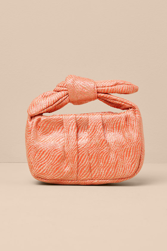 Essential Style Orange Striped Woven Knot Handle Clutch Bag 2
