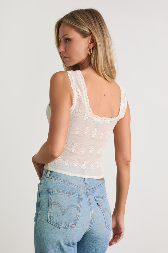 Shaney Cream Sheer Knit Tank Top - thumbnail 3