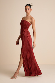 Poised Performance Rust Red Plisse One-Shoulder Maxi Dress 2