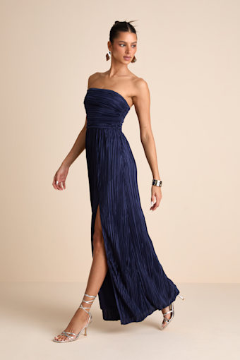 Poised Performance Navy Plisse One-Shoulder Maxi Dress 1