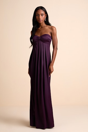 Memorable Entrance Dark Purple Strapless Satin Maxi Dress 1