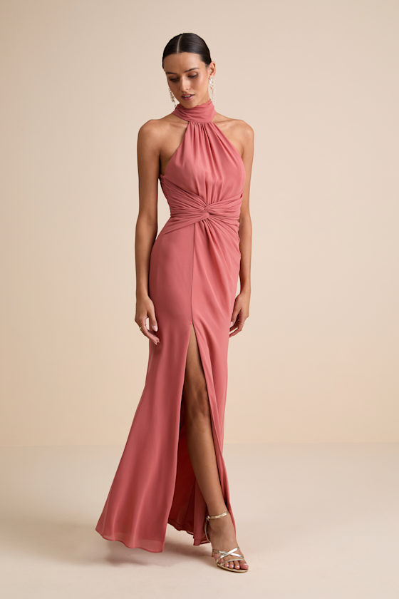 Rusty Rose Maxi Dress - Backless Maxi Dress - Knot-Front Dress - Lulus