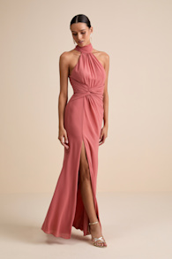 Lavinia Rusty Rose Mock Neck Backless Maxi Dress 1