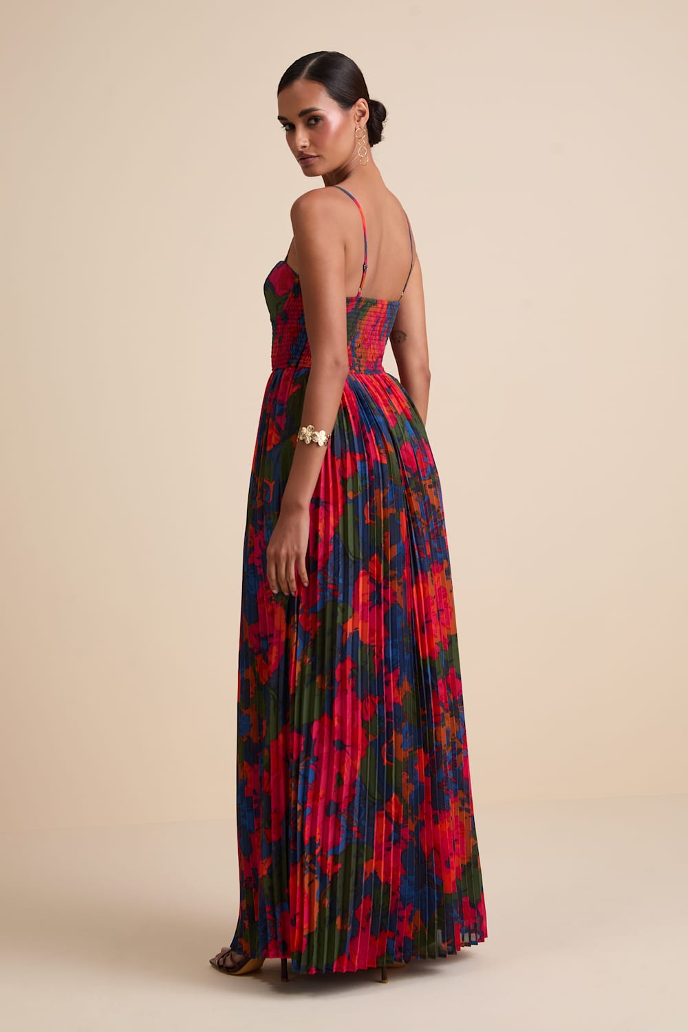 Kinleigh Red Multi Abstract Pleated Bustier Maxi Dress