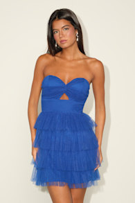 Sapphira Blue Tulle Tiered Cutout Mini Dress 3