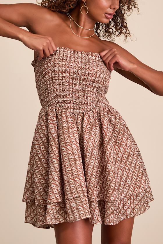 Carson Brown Geometric Print Smocked Mini Dress 2