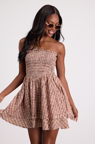 Carson Brown Geometric Print Smocked Mini Dress 1