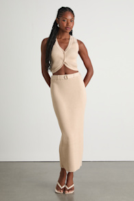 Mariah Cream Ribbed Two-Piece Sweater Midi Dress 1