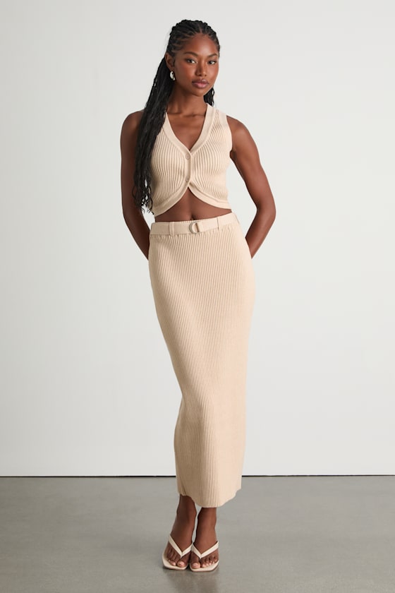 Mariah Cream Ribbed Two-Piece Sweater Midi Dress 1