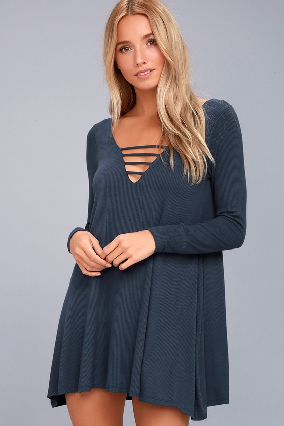 Lucy Love Great Day Washed Navy Blue Swing Dress