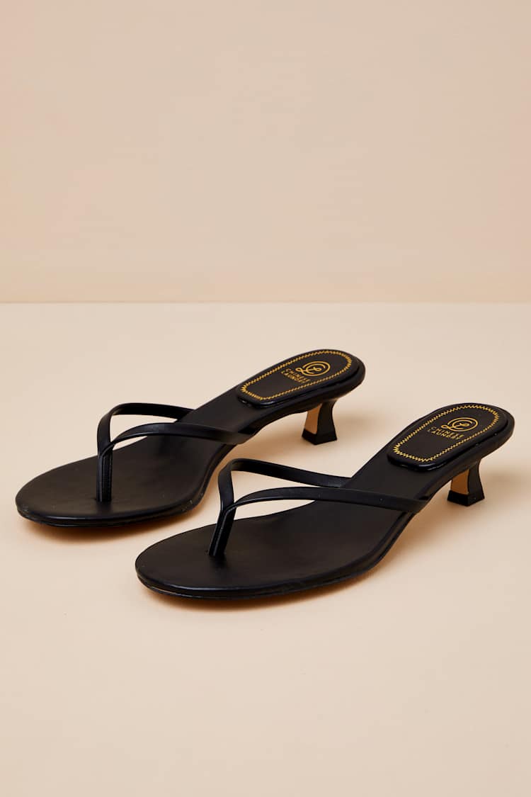 Brissa Black Kitten Heel Thong Sandals