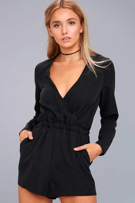 Tavik Sure Thing Washed Black Long Sleeve Romper 1
