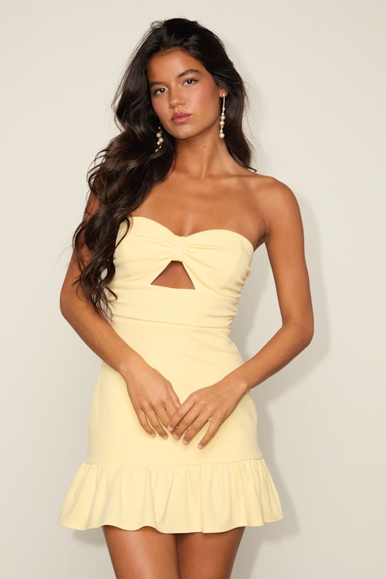 Image of Briar Light Yellow Strapless Cutout Mini Dress
