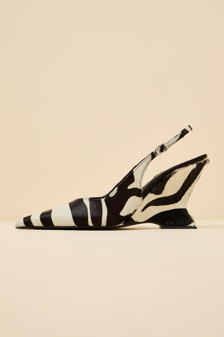 Siena Black and White Zebra Calf Hair Slingback Wedge Pumps
