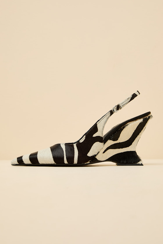 Siena Black and White Zebra Calf Hair Slingback Wedge Pumps 1