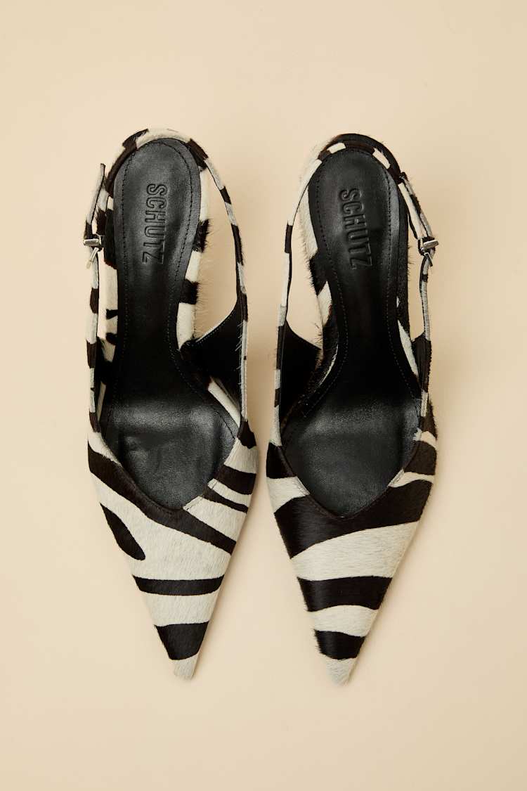 Siena Black and White Zebra Calf Hair Slingback Wedge Pumps