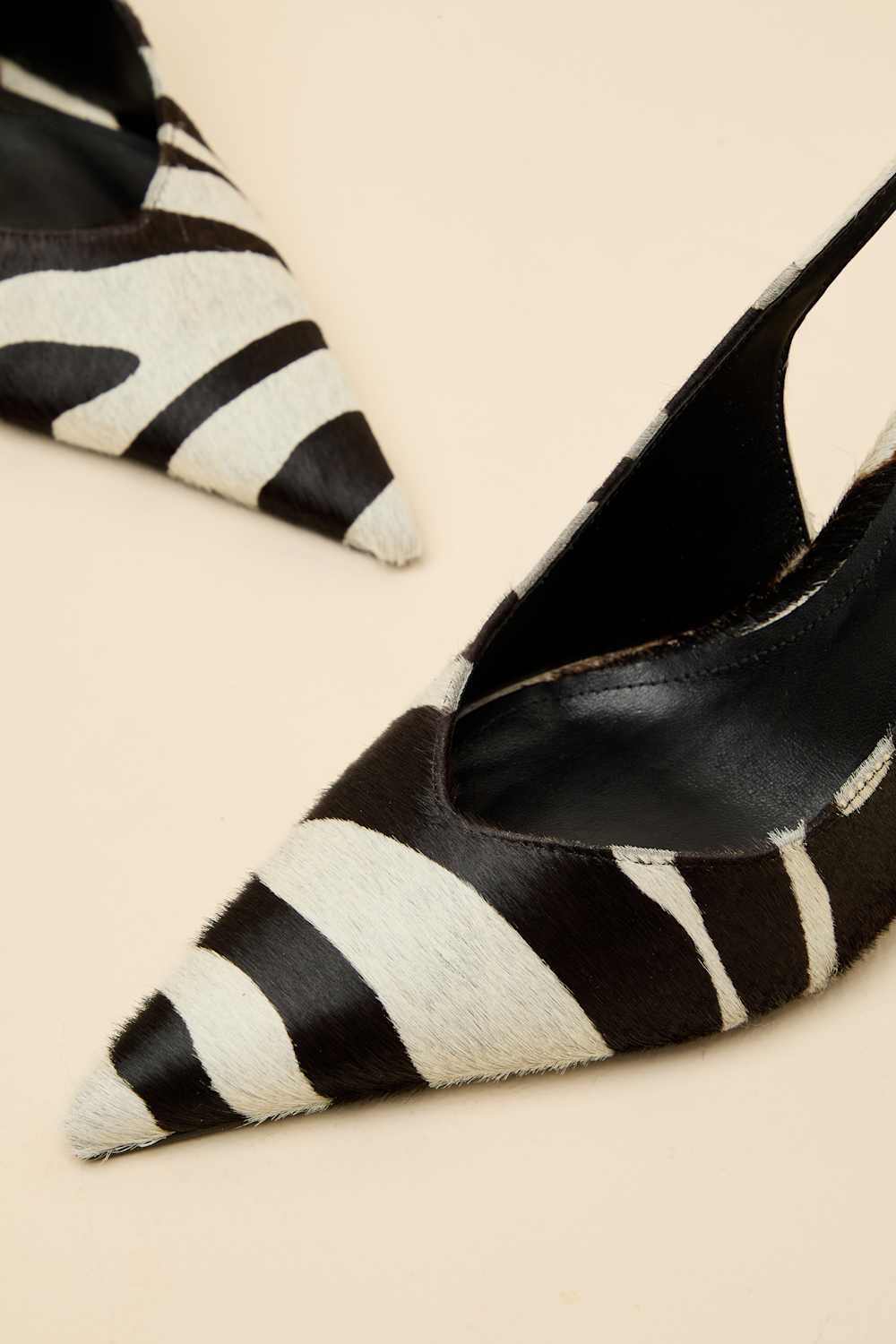 Siena Black and White Zebra Calf Hair Slingback Wedge Pumps