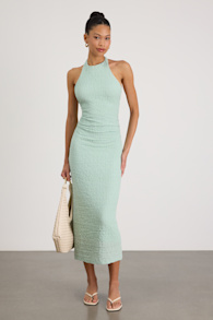 Jodelle Mint Green Textured Halter Midi Dress 1