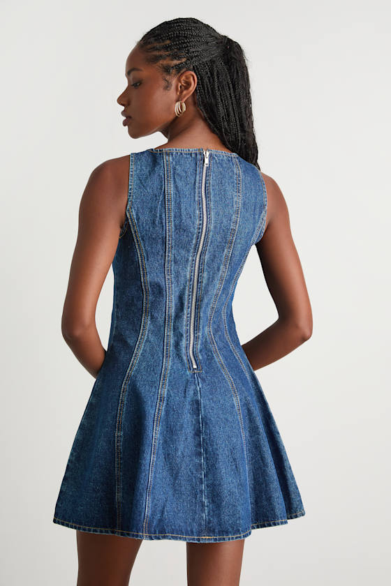 Marchella Dark Wash Denim Seamed Mini Dress 2