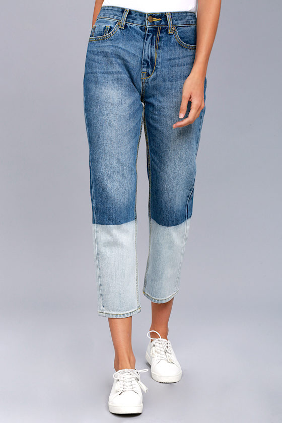 EVIDNT Malibu Cropped Blue Two Tone Jeans Dip Dyed Jeans