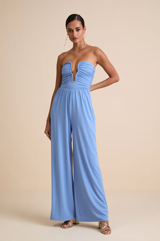 Avietta Light Blue Cutout U-Bar Strapless Jumpsuit 1