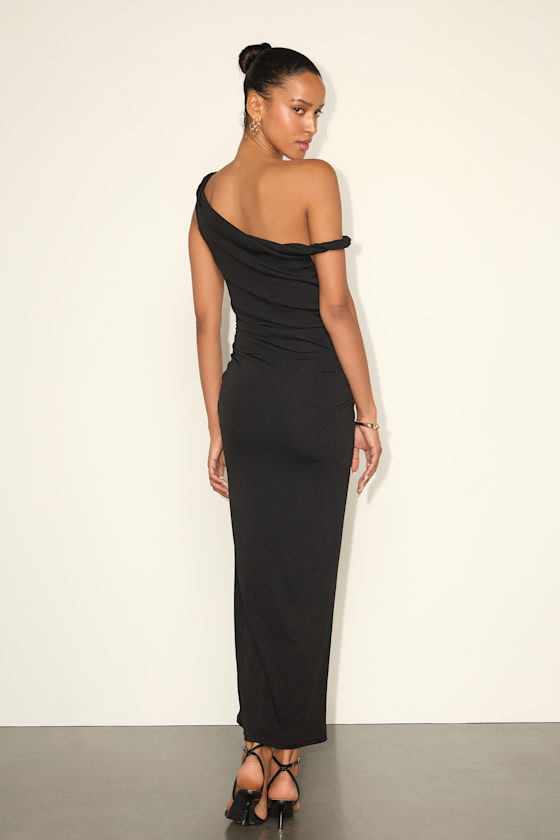 Fauna Black Twisted One-Shoulder Bodycon Midi Dress - thumbnail 4