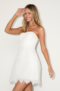 Markia White Lace Strapless Mini Dress 1