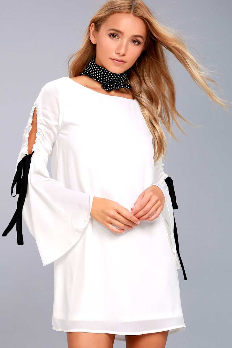 Chic White Dress - Shift Dress - Tie Sleeve Dress - Lulus