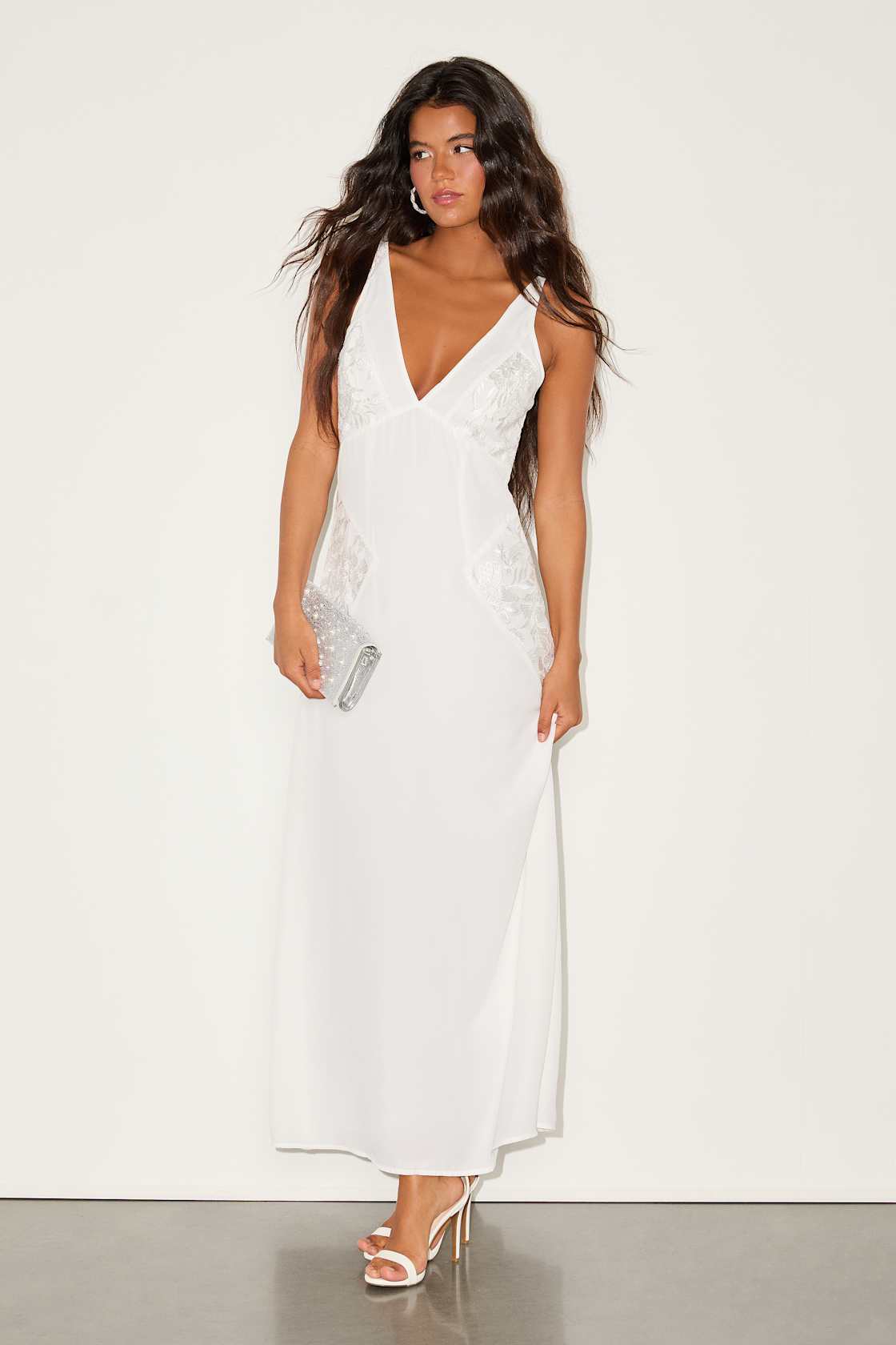 Julissa White Embroidered Tie-Back Maxi Dress