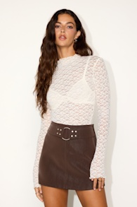 Robin Dark Brown Suede Belted Mini Skirt 1