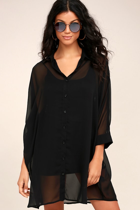 In the Tropics Sheer Black Shirt Dress 5