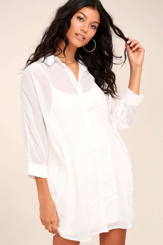 In the Tropics Sheer White Shirt Dress 6