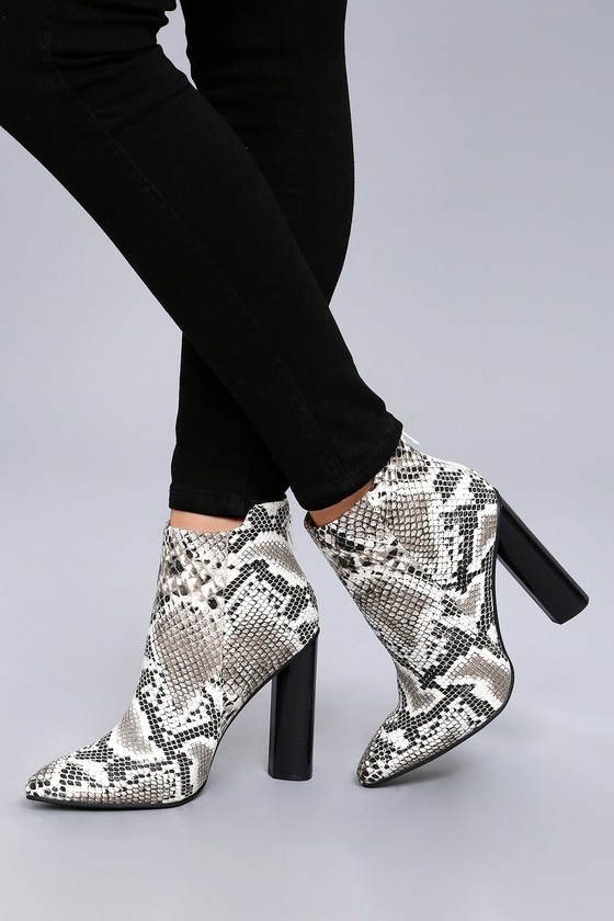 black and white snake print booties